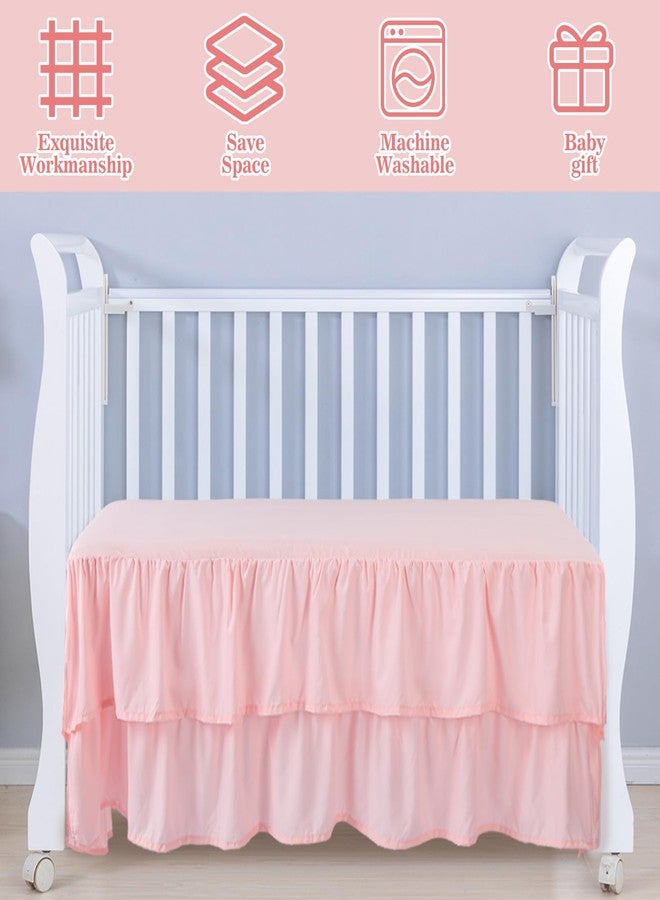 SmoothNovelty Pink Crib Bed Skirts with 4 Large Cot Bow 28" x 52" Baby Crib Skirt for Boys Girls Nursery Toddler Bed Skirt Dust Ruffle 14" Drop, Double Layer - Image 3
